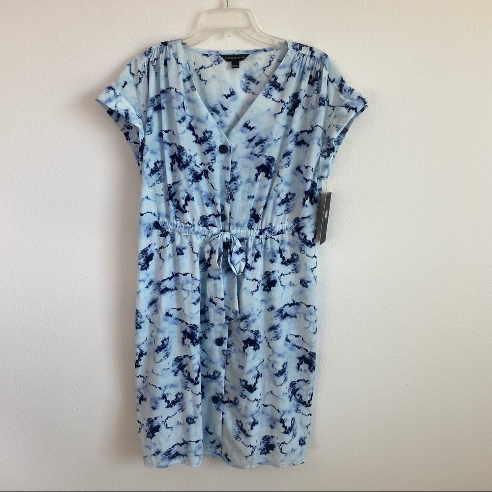 NWT Rock & Republic Dress L Blue White Tie Die